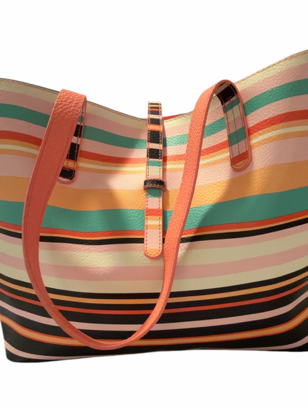Striped Multicolor Tote Bag - Coral Straps (006)